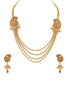Sukkhi Gold-Plated 4 String Necklace & Earrings