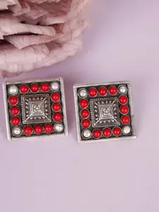 Shyle 925 Sterling Silver-Plated Square Studs Earrings