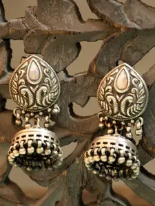 Shyle 925 Sterling Silver-Plated Peacock Shaped Jhumkas