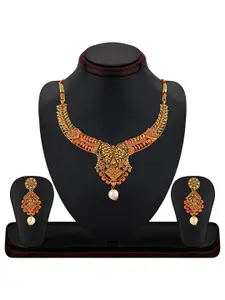 Sukkhi Gold-Plated Stone Studded & Beaded Necklace & Earrings