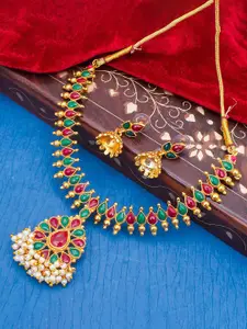 Sukkhi Gold-Plated Stone Studded & Beaded Necklace & Earrings