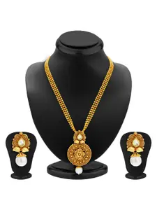Sukkhi Gold-Plated Kundan Studded & Beaded Necklace & Earrings Set