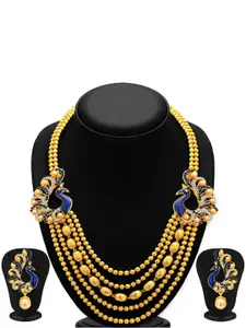Sukkhi Gold-Plated Stone Studded & Beaded Meenakari Necklace and Earrings