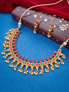 Sukkhi Gold-Plated Stone Studded & Beaded Necklace and Earrings