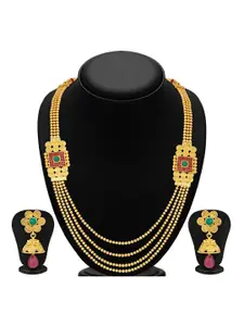 Sukkhi Gold-Plated Stone-Studded Layered Necklace and Earrings Jewellery Set
