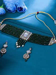 Sukkhi Gold-Plated Kundan Studded & Beaded Necklace & Earrings