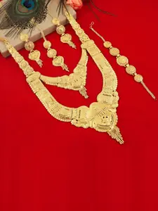 MANSIYAORANGE MANSIYAORANGE Gold-Plated Floral Jewellery Set With Maangtika & Bracelet