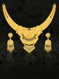 MANSIYAORANGE Gold-Plated Stone Studded & Beaded Necklace & Earrings