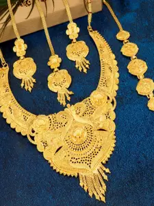 MANSIYAORANGE MANSIYAORANGE Gold-Plated Floral Jewellery Set With Bracelet & Maangtika