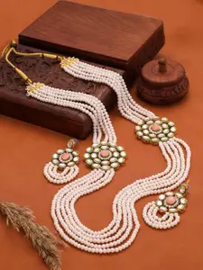 Vita Bella Gold-Plated Kundan-Studded & Beaded Necklace and Earrings Jewellery Set