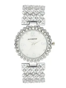 WATCHSTAR Women Embellished Dial & Stainless Steel Straps Analogue Watch Dollar Silver