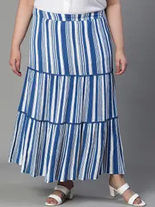 Oxolloxo Plus Size Dune Striped Plus Size Maxi Tiered Skirt
