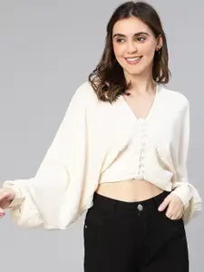 Oxolloxo Puff Sleeves V-Neck Crop Top
