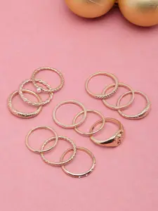 DressBerry Set Of 12 Gold-Plated CZ Studded Finger Rings