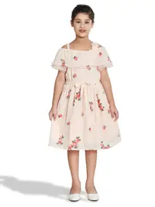 Peppermint Girls Floral Print Cold-Shoulder Satin Fit & Flare Dress