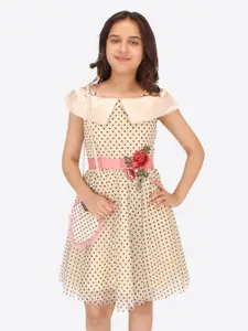 CUTECUMBER Girls Polka Dot Print Applique Net Fit & Flare Dress