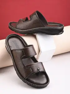 Roadster Men Brown Textured Slip On Open Toes Comfort Sandals