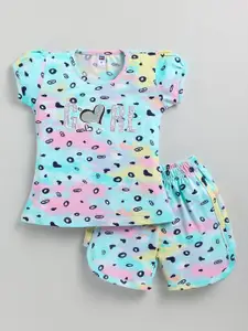 Nottie Planet Girls Abstract Printed Pure Cotton Night Suit
