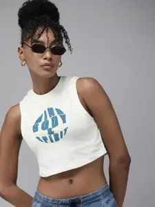 Roadster Women Graphic Printed Slim Fit Crop T-shirt