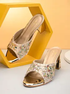 pelle albero Peep Toes Embellished Party Block Heels