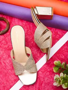 pelle albero Peep Toes Embellished Party Block Heels