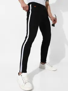 Campus Sutra Men Black Smart Slim Fit Side Striped Stretchable Jeans