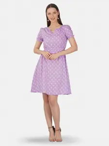 GULAB CHAND TRENDS Purple Polka Dot Print Fit & Flare Dress