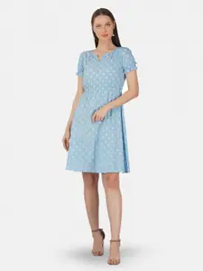 GULAB CHAND TRENDS Blue Polka Dot Print Fit & Flare Dress
