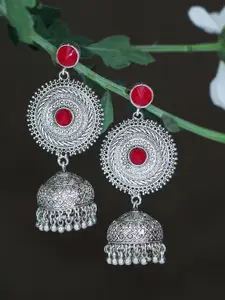 Sukkhi Silver-Plated Oxidised Dome Shaped Jhumka Earrings