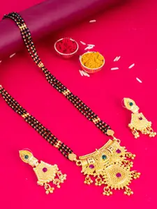 Sukkhi Gold-Plated Stone-Studded & Beaded Mangalsutra With Earrings