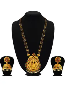 Sukkhi Gold-Plated Stone-Studded & Beaded Mangalsutra With Earrings
