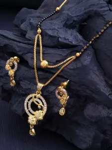 Sukkhi Gold-Plated Stone-Studded & Beaded Mangalsutra With Earrings
