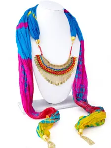 Sukkhi Gold-Plated Beaded Blossomy Silk Detachable Scarf Necklace