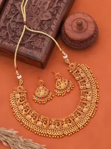 Vita Bella Gold-Plated Stone-Studded & Beaded Necklace and Earrings Jewellery Set