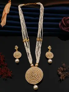 Vita Bella Gold-Plated Stone-Studded & Beaded Necklace and Earrings Jewellery Set