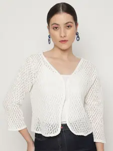 UnaOne Women Self Design Lace Open Front Cotton Crop Shrug