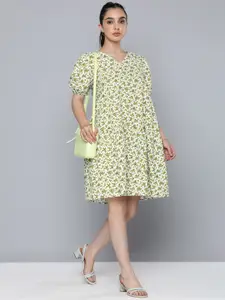 Levis Floral Print Puff Sleeve Pure Cotton A-Line Dress