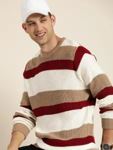 HERE&NOW Round Neck Self-Striped Pullover
