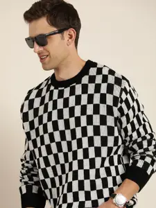 HERE&NOW Round Self-Design Checked Pullover