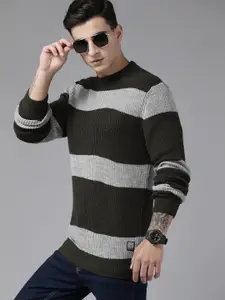 The Roadster Lifestyle Co. Men Striped Acrylic Pullover