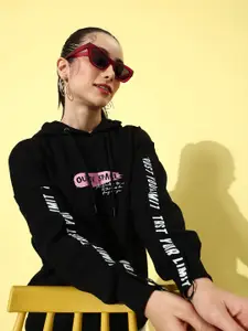 The Roadster Life Co. Jet Black Hyper Graphics Printed Hooded Sweatshirt