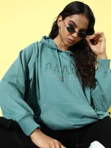 The Roadster Life Co. Embossed Typography Hooded Oversized Sweatshirt