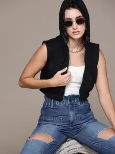 The Roadster Lifestyle Co. Contrast Zipper Crop Hooded Sweatshirt