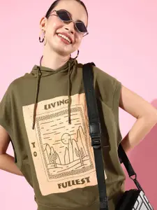 The Roadster Life Co. Printed Sleeveless Hooded Oversized Sweatshirt