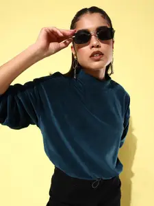 The Roadster Life Co. Solid High-Neck Velvet Pullover Sweatshirt