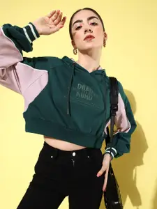 The Roadster Lifestyle Co. Printed Hooded Crop Sweatshirt