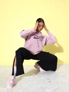 The Roadster Life Co. Brand Logo Self Design Oversized Hooded Sweatshirt