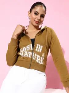 The Roadster Life Co. Typography Printed Hooded Crop Sweatshirt