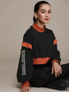 The Roadster Life Co. Solid Mock Collar Pullover Crop Sweatshirt