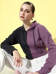 The Roadster Life Co. Colourblocked Hooded Crop Sweatshirt